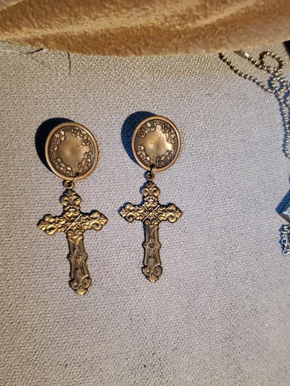 Antique-Style Gold Cross Drop Earrings - Women Jewelry